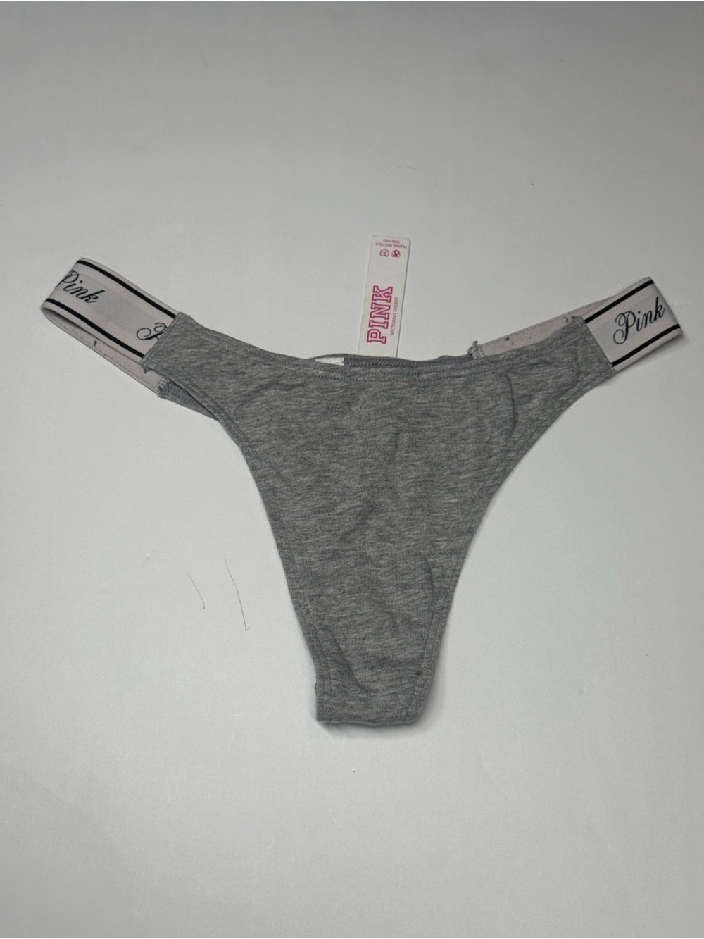 PINK Victoria’s Secret Logo Gray Thong